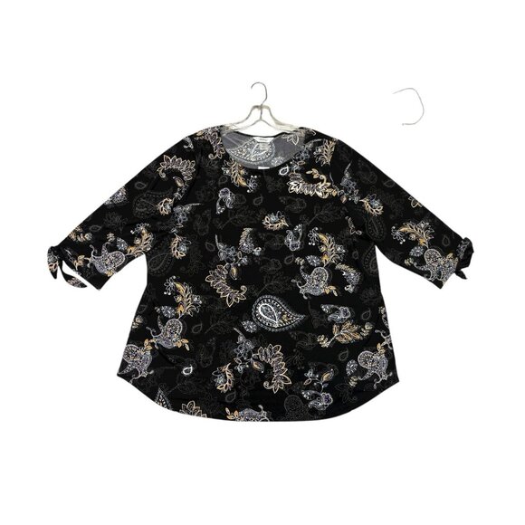 *New CJ Banks Popover Top Womens Plus 2X Black Yellow Floral Cottagecore Coastal - Picture 3 of 9
